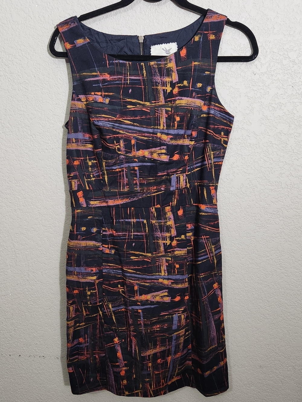 Tabitha Navy Abstract Print Midi Dress with Orange & Purple Accents
